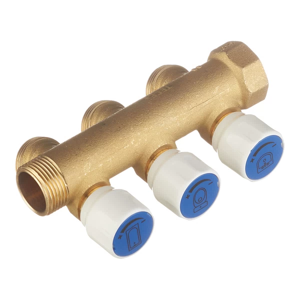 коллектор tece 3/4 вр(г) х 3 выхода 3/4 нр(ш) ек х 3/4 нр(ш) с запорными вентилями (8730007)