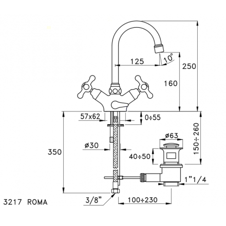 смеситель для раковины stella roma rm 00004 cr00