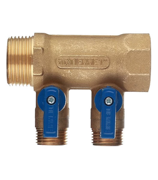 коллектор tiemme 1 вр(г) х 2 выхода 1/2 нр(ш) ек х 1 нр(ш) с шаровыми кранами (1820042/1820006)