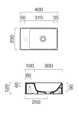 раковина накладная / подвесная catalano zero 40*23, цвет черный матовый.