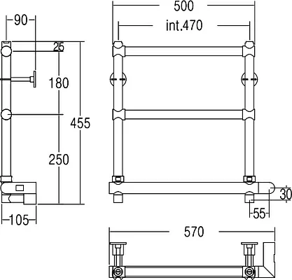 полотенцесушитель электрический margaroli sole 540 5404703obnc, 57х45 см, бронза