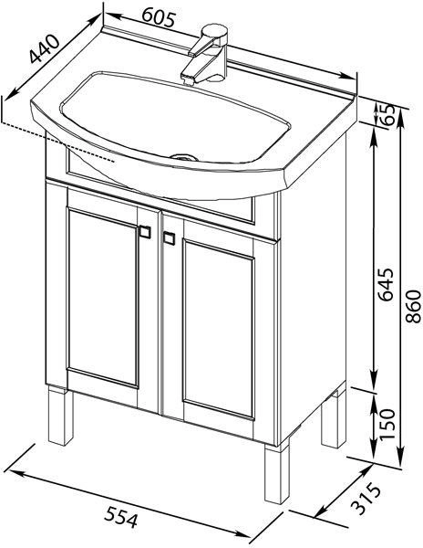 тумба под раковину aquanet честер 60 белый/золото, 00186104