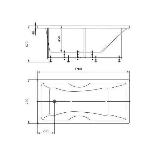 акриловая ванна aquatek феникс 170x75 fen170-0000043 без гидромассажа с фронтальной панелью с каркасом (разборный) со слив-переливом (слева)