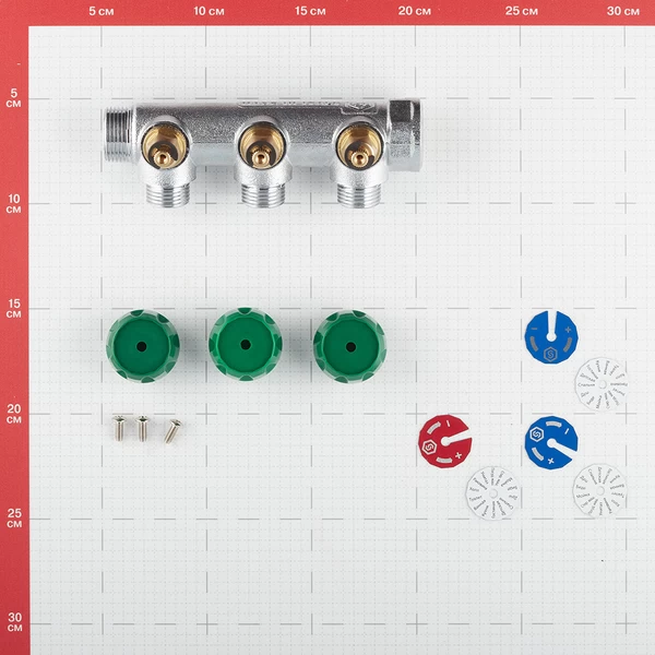 коллектор stout 3/4 вр(г) х 3 выхода 1/2 нр(ш) х 3/4 нр(ш) регулирующий (smb-6850-341203)