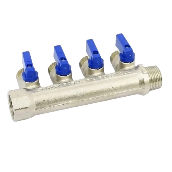 коллектор tiemme 3/4 вр(г) х 4 выхода 1/2 нр(ш) ек х 3/4 нр(ш) с шаровыми кранами (1820049)