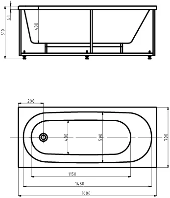 акриловая ванна aquatek оберон 160х70 obr160-0000026 без гидромассажа с фронтальной панелью с каркасом (разборный) со слив-переливом (слева)