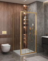 Душевой уголок Cezares Molveno MOLVENO-AF-31-90-C-BORO-IV 86,5x90 см, профиль золотой матовый, стекло прозрачное