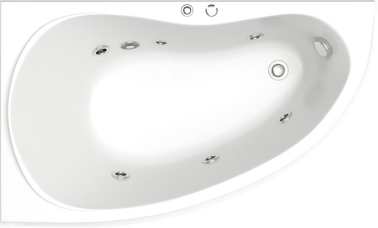 акриловая ванна bas алегра 150x90 l flat (вг00002), гидромассажная