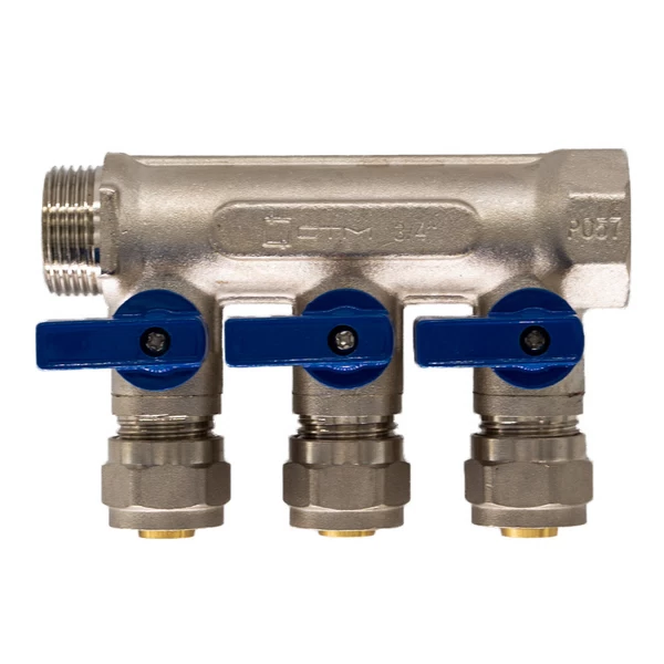 коллектор 3/4 вр(г) х 3 выхода 16 обж(ц) х 3/4 нр(ш) с шаровыми кранами, c3mp3416/10603