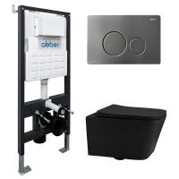 Комплект унитаза Abber Rechteck AC1201MB-AC0105-AC0121NG с сиденьем Микролифт и клавишей смыва цвет Никель