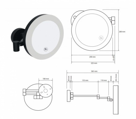 Косметическое зеркало Bemeta 116101770 хром LED холодный свет, черный