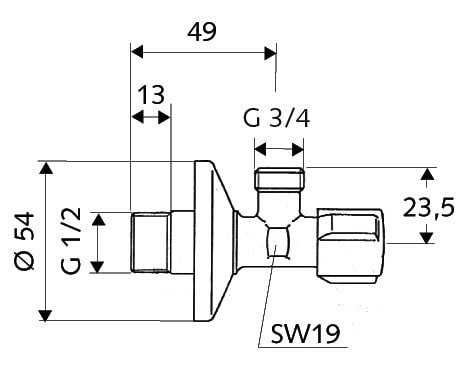 вентиль schell comfort 1/2"x3/4" 033000699 угловой, для подключения стиральной машины, цвет хром