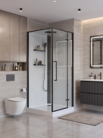 Душевая кабина BelBagno Uno UNO-CAB-A-1-90-C-NERO-Bi-TOP-R 90x90x212,5 см R, с крышей, низкий поддон, профиль черный матовый, стекло прозрачное