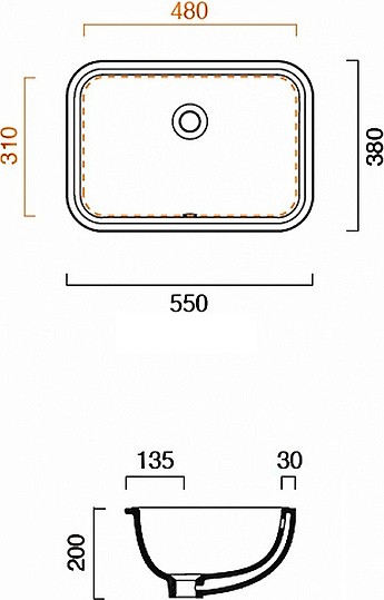 раковина встраиваемая 55 см catalano sottopiano 1socn00