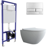 Комплект унитаза с инсталляцией Berges Novum Rimless 043272 с сиденьем микролифт и клавишей смыва Хром глянец