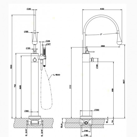 смеситель gessi goccia 24978#031 для ванны, напольный, цвет хром