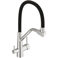 Смеситель для кухни Cersanit Vivo A68217 с подключением к фильтру, гибким изливом, хром/черный