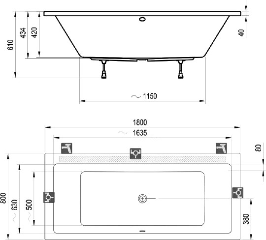 акриловая ванна ravak formy 01 180х80 c881000000