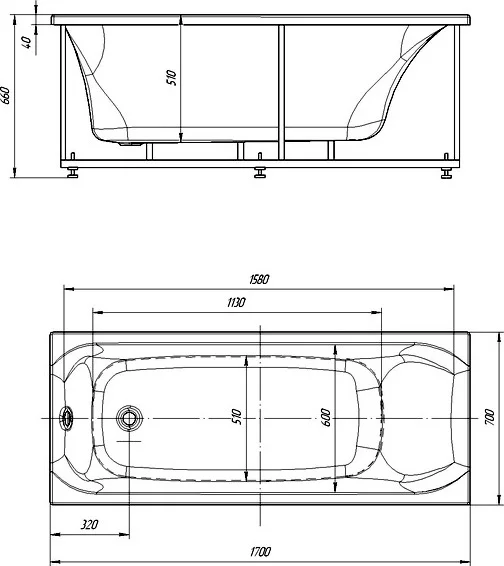 акриловая ванна aquatek альфа 170х70 alf170-0000062 без гидромассажа без панелей с каркасом (разборный) со слив-переливом