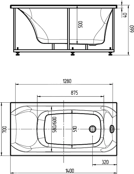 акриловая ванна aquatek альфа 140x70 alf140-0000024 без гидромассажа с фронтальной панелью с каркасом (разборный) со слив-переливом (справа)