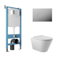 Комплект Aqueduto AQDS170 Унитаз подвесной Cone безободковый, с микролифтом + Система инсталляции для унитазов Tecnica Novo + Кнопка смыва Circulo Novo хром
