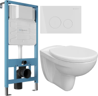 Комплект 4 в 1 Унитаз подвесной DIWO Анапа безободковый + Сиденье 800-003-709 дюропласт, с микролифтом + Инсталляция Aqueduto Tecnica TEC01 + Кнопка Circulo CIR0110 цвет альпийский белый