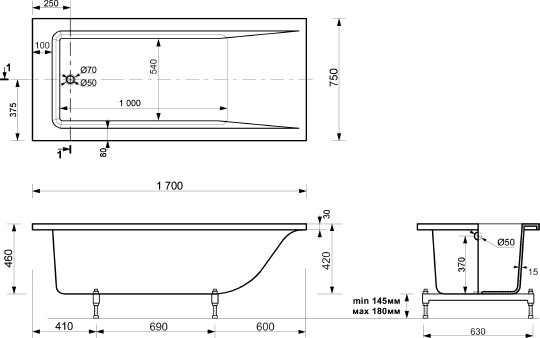 ванна из искусственного камня эстет дельта 170x75 фр-00001681