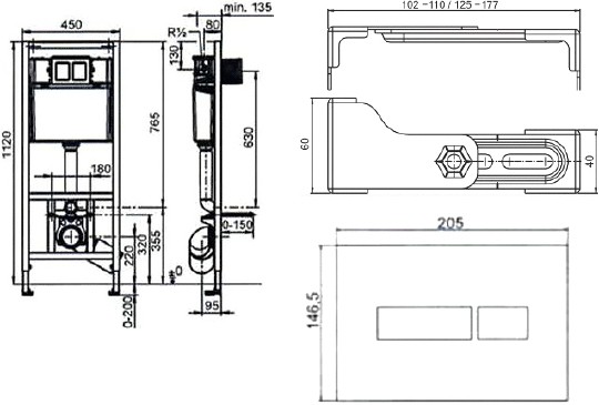 инсталляция для унитаза sanit 90.506.81..s003 с кнопкой смыва