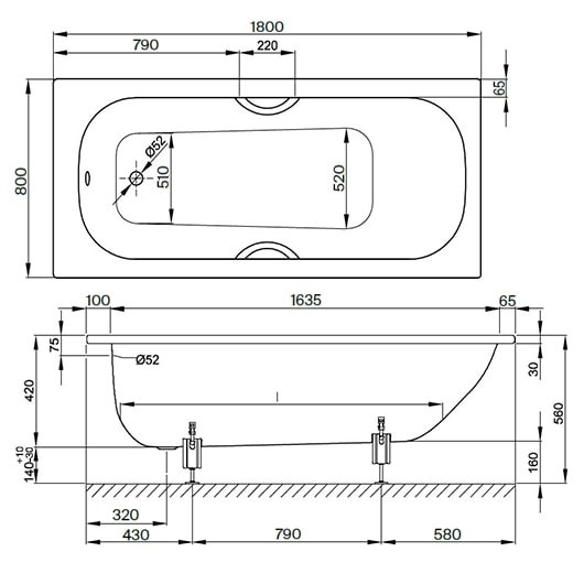 стальная ванна bette form 2950-000 ad 180x80 см, шумоизоляция, цвет белый