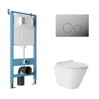 Комплект Aqueduto AQDS118T Унитаз подвесной Cone безободковый, с микролифтом, смыв Tornado + Система инсталляции для унитазов Tecnica Novo + Кнопка смыва Circulo хром