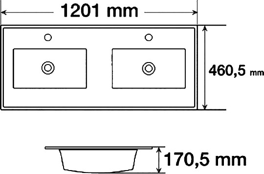 раковина встраиваемая сверху sanvit 9122 d 121x46 двойная