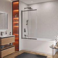 Шторка для ванны Cezares Slider SLIDER-VF-11-90/150-C-GM 89 см, профиль оружейная сталь матовый, стекло прозрачное