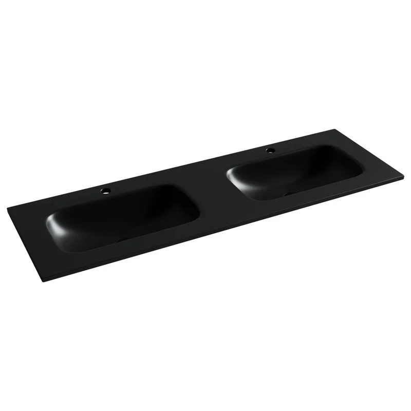 Мебельная раковина Ceramicanova Grace прямоугольная 141см с двумя чашами и отверстиями под смеситель черный матовый CN7022MB