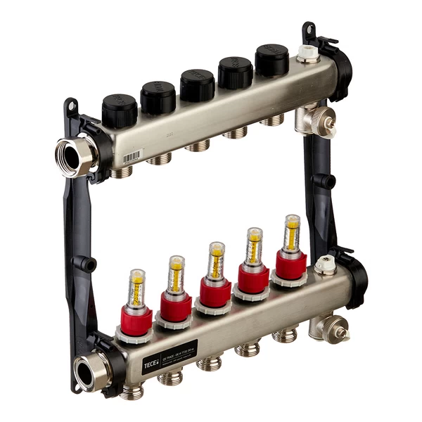 коллектор для теплого пола tece 1 вр(г) х 5 выходов 3/4 нр(ш) ек х 1 вр(г) с расходомерами, 77310005
