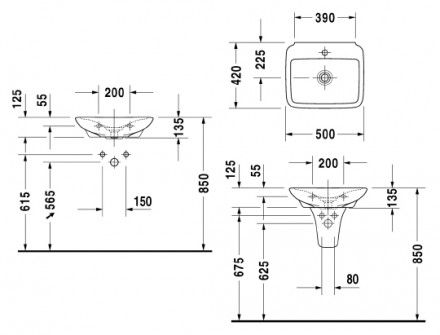 раковина подвесная 50 см duravit puravida 0720500000