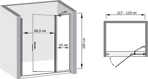 дверь для душевой кабины в нишу olive's zaragoza hd (117-119)x190 стекло матовое