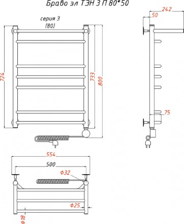 полотенцесушитель электрический тругор браво эл тэн 3 п 80x50