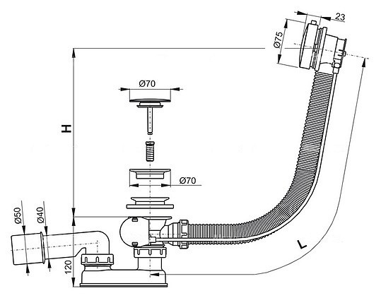 слив-перелив для ванны alcaplast a551кm