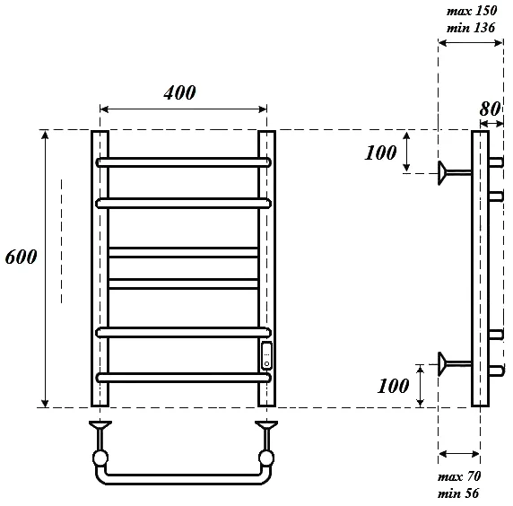 полотенцесушитель point сатурн pn90846w электрический, 40x60 см, белый