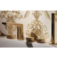 Смеситель Fima Carlo Frattini Texture Collection F5614XHOR на борт ванны, на 4 отв., с ручным душем, золото