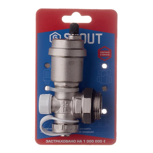тройник коллекторный stout 1" с автоматическим воздухоотводчиком и дренажным вентилем, sms-1000-010001