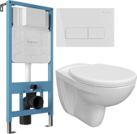 Комплект 4 в 1 Унитаз подвесной DIWO Анапа безободковый + Сиденье 800-003-709 дюропласт, с микролифтом + Инсталляция Aqueduto Tecnica TEC01 + Кнопка Forma FOR0110 цвет альпийский белый