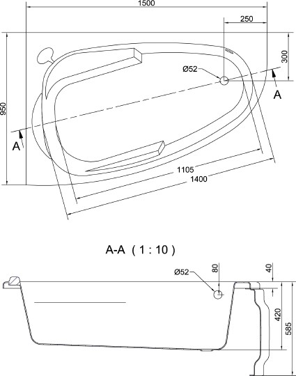 акриловая ванна cersanit joanna 150x95 l wa-joanna*150-l