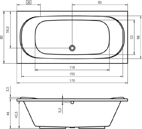 акриловая ванна riho taurus 170x80 bc0700500000000 без гидромассажа