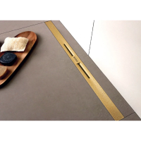 Желоб BERGES водосток напольный SIMPEL 1000 нержавеющая сталь, решетка золото глянец, S-сифон вертикальный