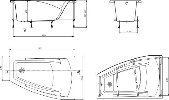 акриловая ванна roca hall angular 150х100 zru9302865 r без гидромассажа