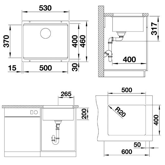 кухонная мойка blanco etagon 500-u 522230 цвет жемчужный