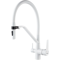 Смеситель для кухни Shevanik S278C с подключением к фильтру, гибким изливом, белый