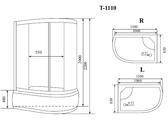 душевая кабина timo standart t-1110l 110х85