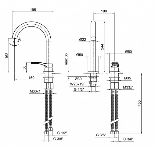 смеситель для раковины fantini al/23 26 02 b104wf